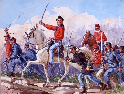 Risorgimento : les troupes de Giuseppe Garibaldi marchant sur Rome. Aquarelle de Quinto Cenni 1892 - Quinto Cenni