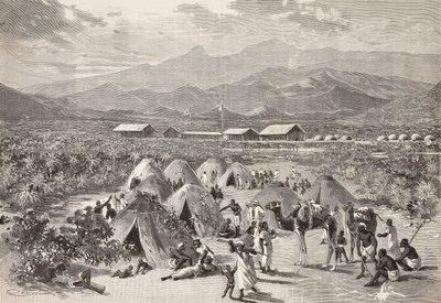 Tentes du camp de réfugiés de Zula, Arafali, Érythrée, gravure par Cantagalli d
