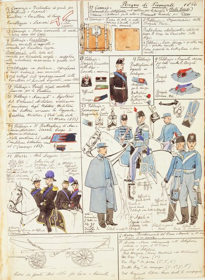 Uniformes et insignes du Royaume de Sardaigne par Quinto Cenni, planche en couleur - Quinto Cenni