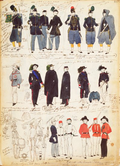 Divers uniformes italiens en usage courant entre 1847 et 1870 par Quinto Cenni, planche en couleur - Quinto Cenni