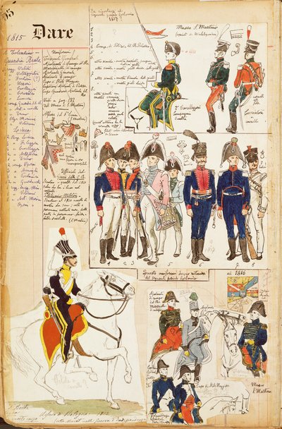 Divers uniformes, par Quinto Cenni, planche en couleur, vers 1815 - Quinto Cenni