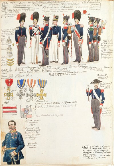 Divers uniformes du Duché de Lucques par Quinto Cenni, planche en couleur - Quinto Cenni