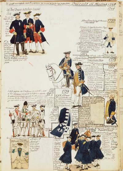 Divers uniformes du Duché de Modène par Quinto Cenni, planche en couleur - Quinto Cenni