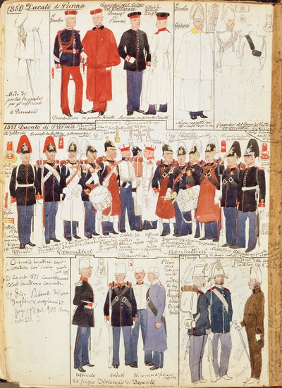 Divers uniformes du Duché de Parme par Quinto Cenni, planche en couleur - Quinto Cenni