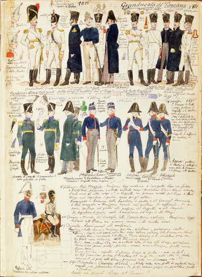 Divers uniformes du Grand-Duché de Toscane par Quinto Cenni, planche en couleur - Quinto Cenni