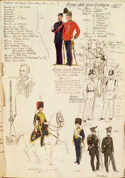 Divers uniformes du Royaume de Grande-Bretagne, planche en couleur par Quinto Cenni - Quinto Cenni