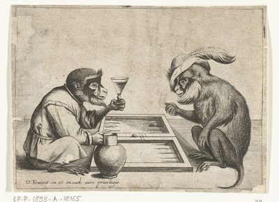 Deux singes jouant au trictrac - Quirin Boel