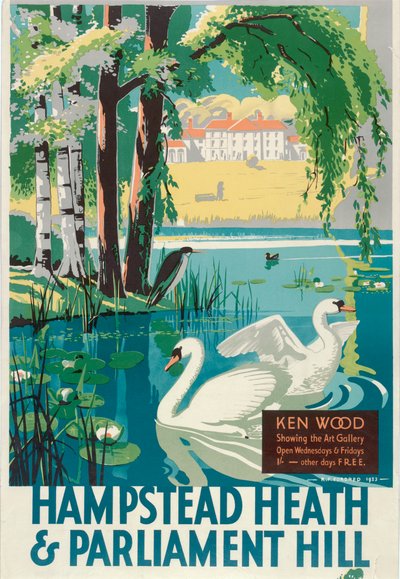 Hampstead Heath et Parliament Hill, affiche des tramways du London County Council - RF Fordred