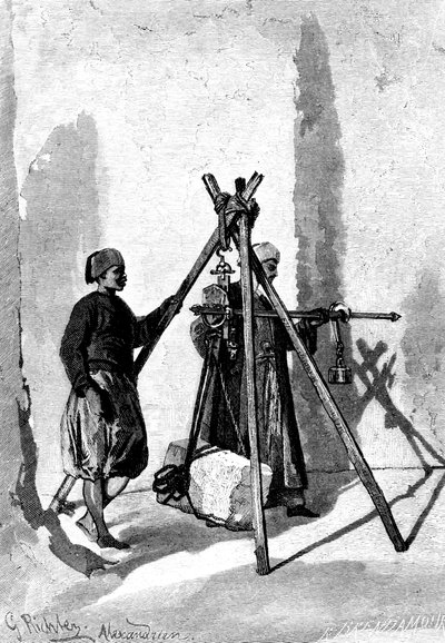 Pesée des blocs de pierre, Égypte, 1880 - R. Brandamour