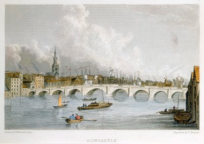 Pont en pierre voûté sur la Tyne à Newcastle-upon-Tyne, Angleterre, vers 1830 - R Francis