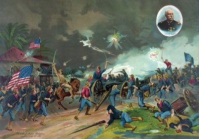 La Bataille de Malate, Philippines, nuit du 31 juillet 1898 (chromolitho) - R. Hencke