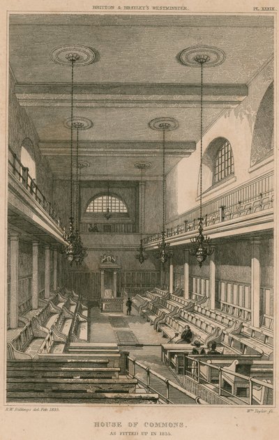 Chambre des communes, Westminster, Londres, aménagée en 1835 - R. W. Billings