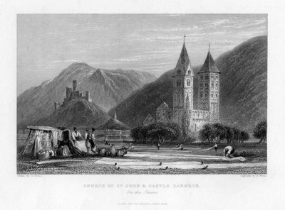 Église Saint-Jean et château Lahneck sur le Rhin, 1838 - R. Wallis