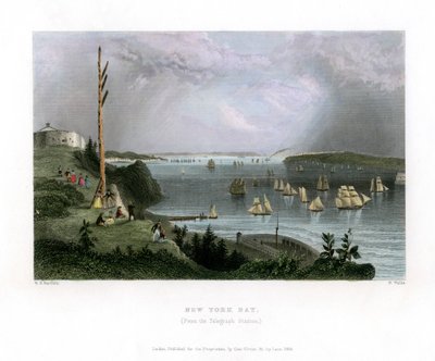 Baie de New York vue de la station télégraphique, USA, 1838 - R. Wallis