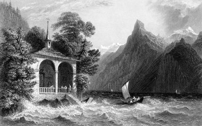 Chapelle de Tell, lac Uri, Suisse, 1836 - R. Wallis