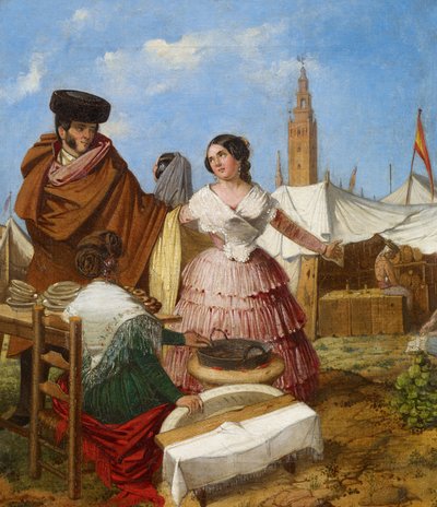 Courtiser à un stand de pâtisseries en forme d