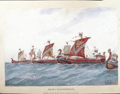 Représentation de la flotte du roi Olaf I de Norvège - Rafael Monleon y Torres
