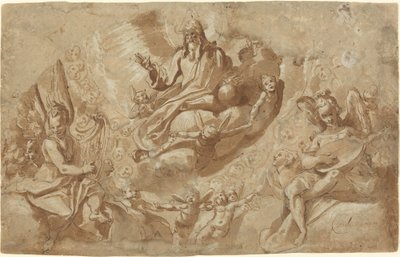 Dieu le Père et anges sur des nuages - Raffaello Motta