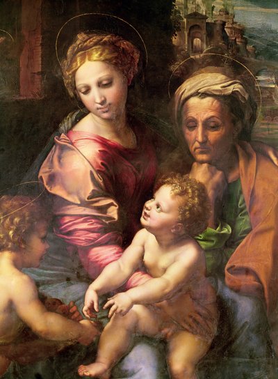 La Sainte Famille (ou La Perle), détail : la Vierge, Sainte Élisabeth et l