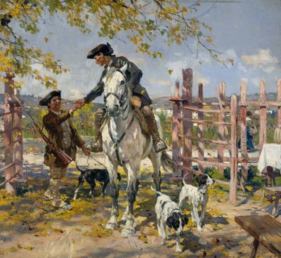 Deux chasseurs avec chiens - Raffaello Sorbi