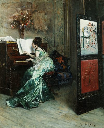 Une dame jouant du piano dans un intérieur - Raimundo de Madrazo y Garreta