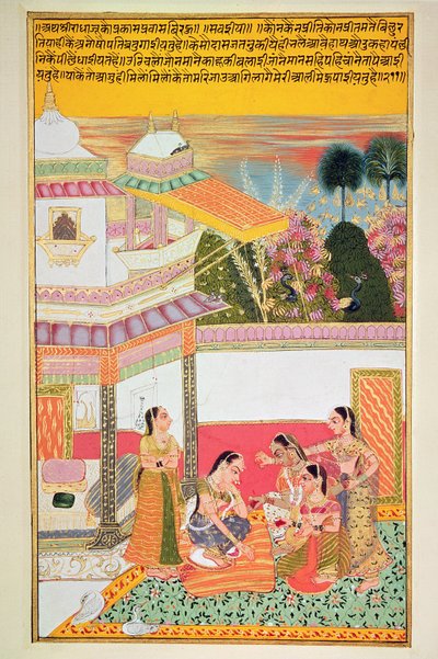 Femme teignant les paumes des mains, de Bundi, 1800 - Rajasthani School