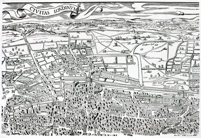 Détail de Londres au nord de la ville de Civitas Londinium - Ralph Agas