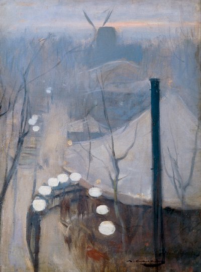 Vue du quartier de Montmartre avec un moulin à Paris - Ramon Casas i Carbo