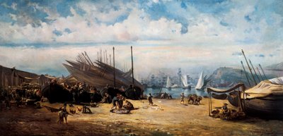 Barceloneta (quartier central de Barcelone). Peinture de Ramon Martí i Alsina (1826-1894) - Ramón Martí Alsina