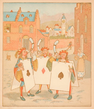 Joueurs de cornemuse portant des cartes à jouer, 1880 - Randolph Caldecott