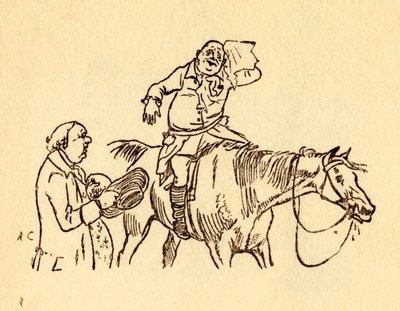 John Gilpin essuie son front en sueur avec un mouchoir, 1878, vers 1918 - Randolph Caldecott