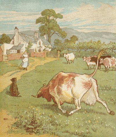 La maison que Jack a construite, comptine cumulative. La vache avec la corne froissée qui a jeté le chien... Illustration de Randolph Caldecott - Randolph Caldecott