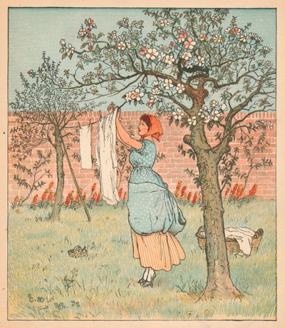 La bonne était dans le jardin, étendant le linge, 1880 - Randolph Caldecott