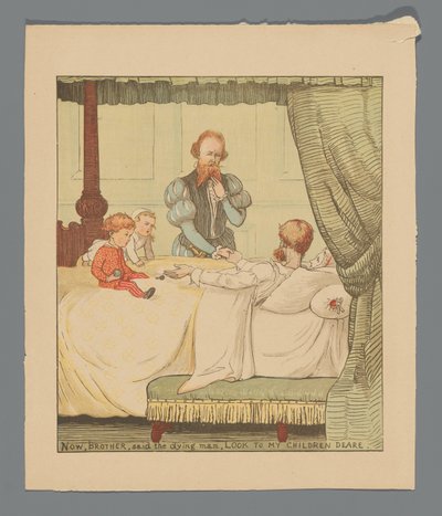 Zwei Kinder und ein Mann an einem Krankenbett - Randolph Caldecott