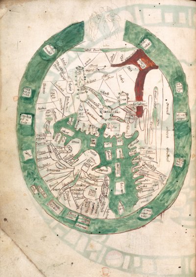 Carte du Monde, f.2v de Polychronicon, vers 1400 - Ranulf Higden