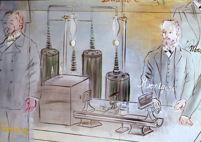 La Fee Electricite, détail : Portraits de Wilhelm Conrad Rontgen (1845-1923), physicien allemand.1937 (peinture) - Raoul Dufy
