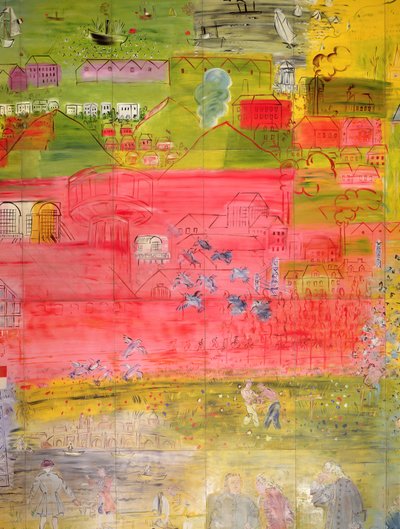 La Fee Electricite, détail du côté droit représentant un port et des usines - Raoul Dufy