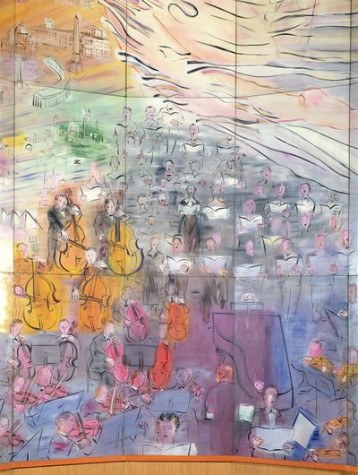 La Fee Electricite, détail de la partie gauche représentant un orchestre - Raoul Dufy