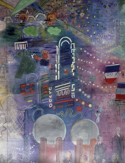 La Fee Electricite, détail du côté gauche représentant les illuminations nocturnes - Raoul Dufy