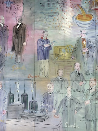 La Fee Electricite, détail de la partie gauche représentant des scientifiques - Raoul Dufy