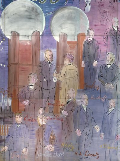 La Fee Electricite, détail de la partie gauche représentant des scientifiques - Raoul Dufy