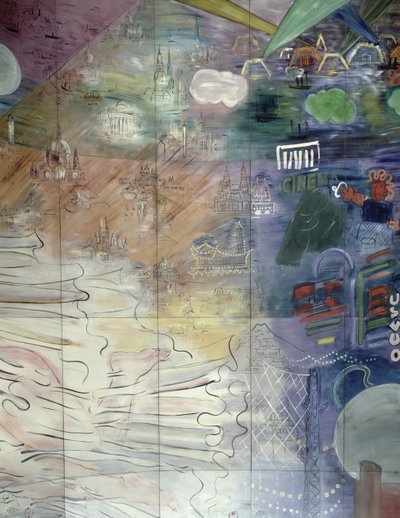 La Fee Electricite, détail de la partie gauche représentant différentes villes - Raoul Dufy