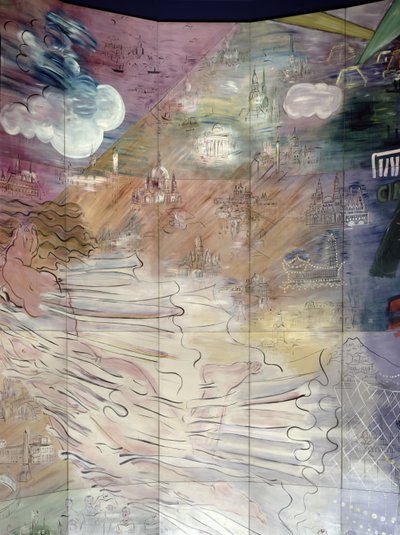 La Fee Electricite, détail de la partie gauche représentant différentes villes - Raoul Dufy