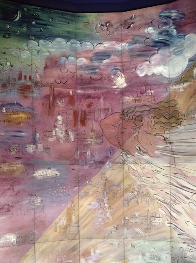 La Fee Electricite, détail de la partie gauche représentant différentes villes - Raoul Dufy