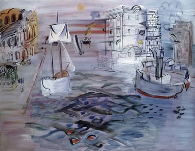 Port avec un voilier, hommage à Claude Lorrain, vers 1935 (huile sur toile) - Raoul Dufy