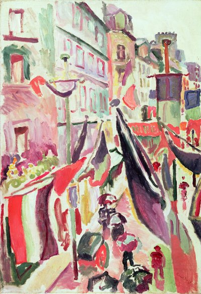 Rue décorée de drapeaux, Le Havre (huile sur toile) - Raoul Dufy