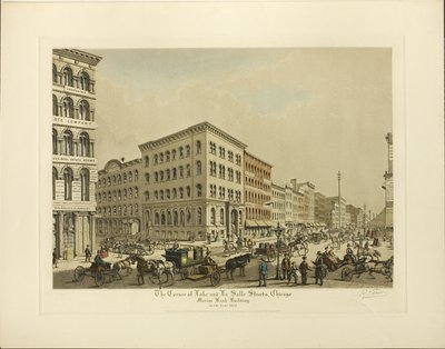 Coin des rues Lake et La Salle, Chicago, bâtiment de la Marine Bank en 1864 - Raoul Varin