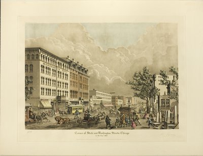 Coin des rues State et Washington, Chicago, en 1865 - Raoul Varin