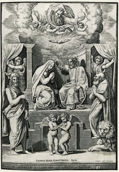 Couronnement de la Vierge en présence de Saint Jean-Baptiste et Saint Jérôme - Raphael (1483 1520) (after)