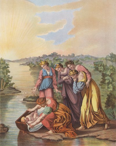 Moïse est sauvé des eaux du Nil (lithographie en couleur) - after Raphael